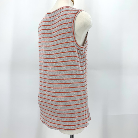 Cabi Ruffle Top # 5331, Coral Stripe on Heather Grey Ruffle Peplum Top, Small - Picture 8 of 16